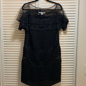 DVF timeless black lace dress with brown slip